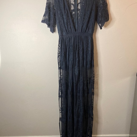 Honey Punch Navy Blue Lace Maxi Romper - Picture 8 of 8